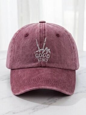 Burgundy Ladies Good Vibes Embroidered Hat